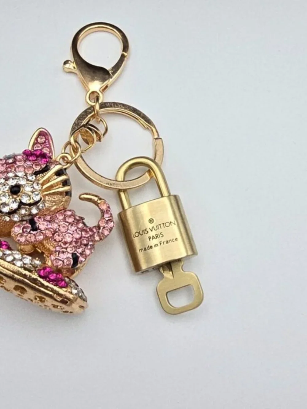 Louis Vuitton Gold Padlock Key 🔒 Authentic LV Charm + Unbranded Cat Keychain